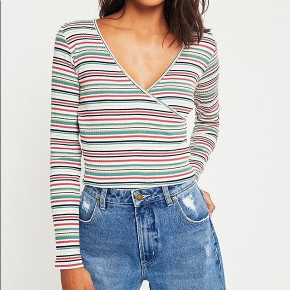 Urban Outfitters | Striped Long Sleeve Wrap Top